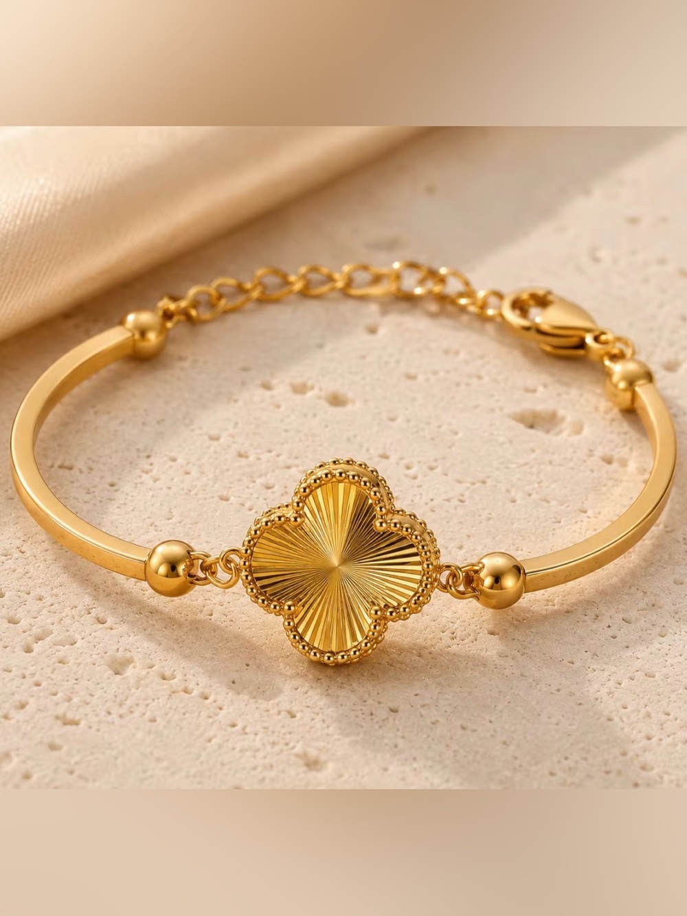 Gold Four-Leaf Clover Pendant Necklace and Bracelet SET OF 4 items - Picture 8 of 8